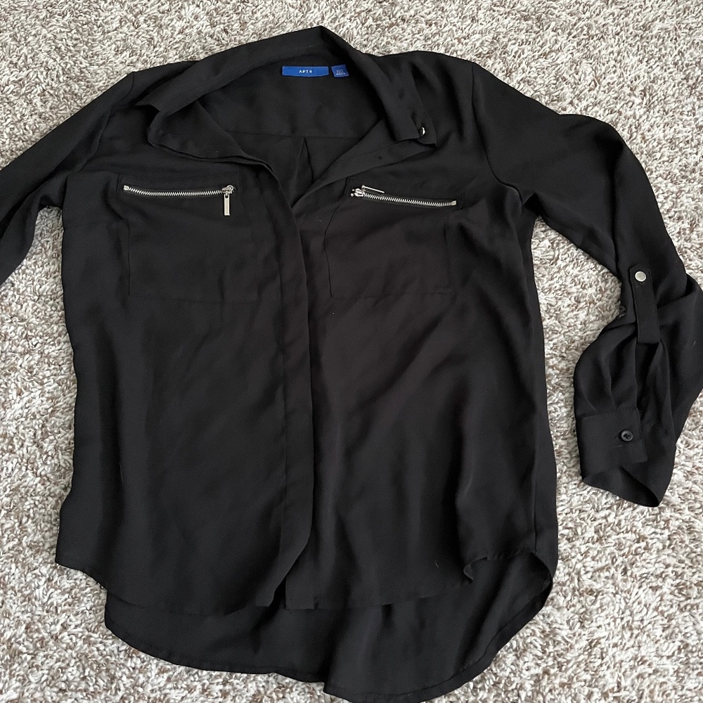Black APT 9 Blouse with Zipper Accents
